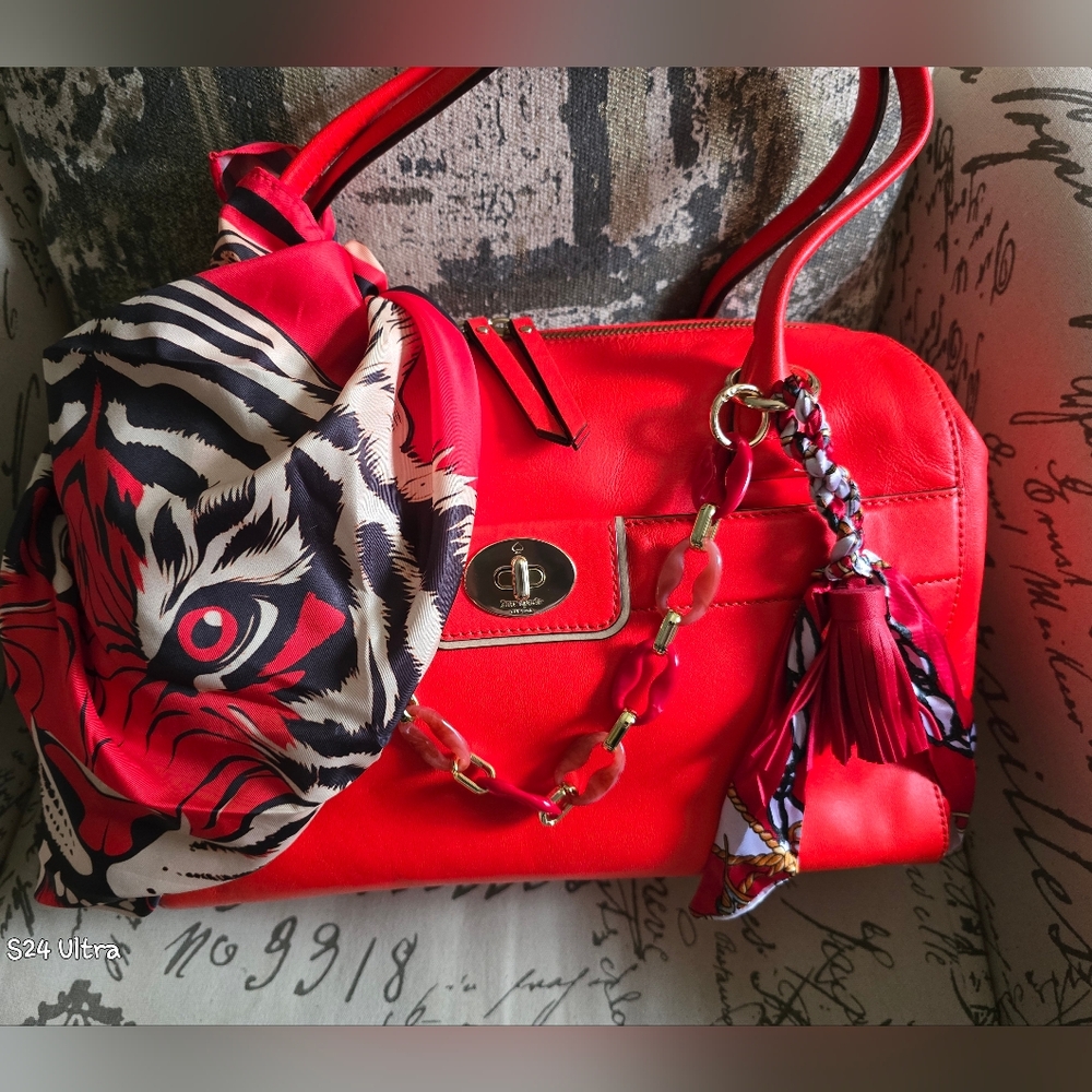 Kate Spade Red Shoulder Bag with Scarf Accent